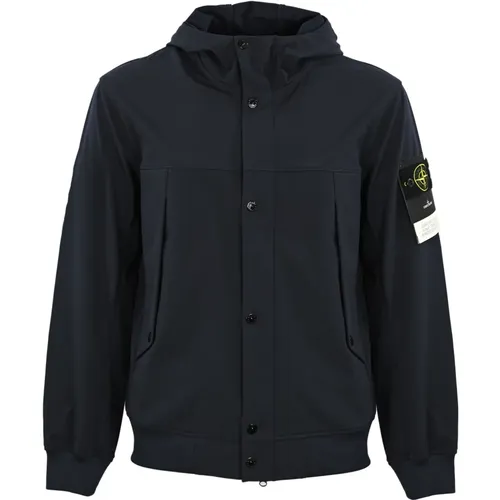 Blaue Kapuzenjacke mit Logo Patch , Herren, Größe: M - Stone Island - Modalova