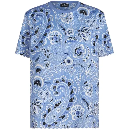 Blau bedrucktes T-Shirt , Damen, Größe: L - ETRO - Modalova