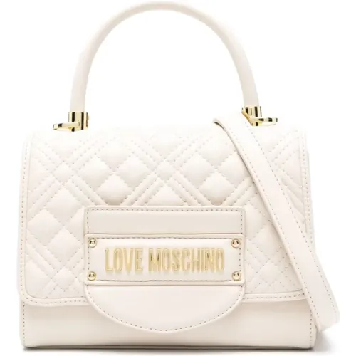 Quilted Ivory Bag with Golden Logo , female, Sizes: ONE SIZE - Love Moschino - Modalova