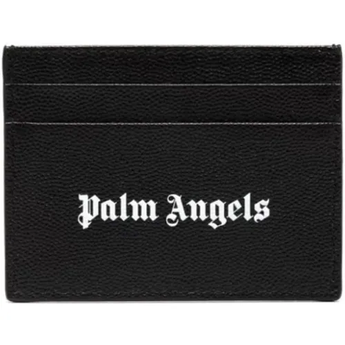 Schwarzer Lederkartenhalter mit Logo,Schwarze Leder Kreditkarten Brieftasche - Palm Angels - Modalova