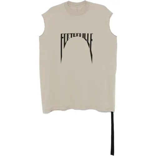 Grey Sleeveless Front Print Cotton T-shirt , male, Sizes: M, L - Rick Owens - Modalova