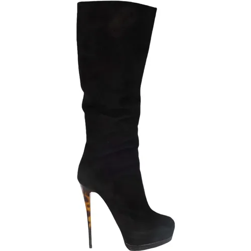 Suede Boots with Animal Print Heels , female, Sizes: 4 1/2 UK - Giuseppe Zanotti Pre-owned - Modalova