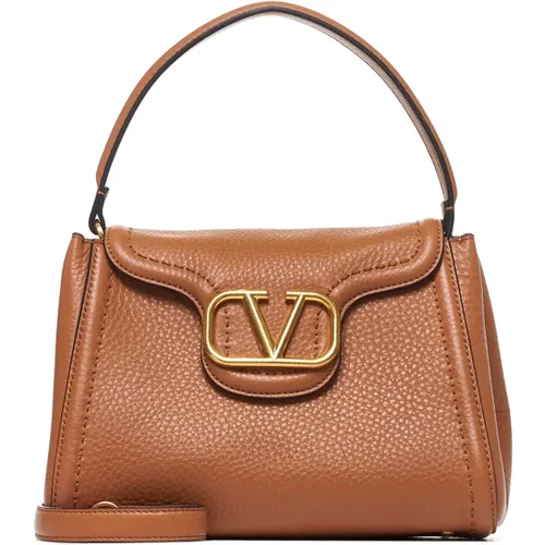 Almond-tone Leather Handbag with VLogo , female, Sizes: ONE SIZE - Valentino Garavani - Modalova