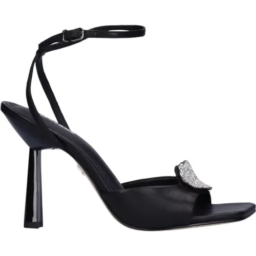 Schwarze Leder Stiletto Sandalen mit Herzschmuck Detail , Damen, Größe: 36 EU - Lola Cruz - Modalova