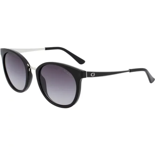 Stylische Sonnenbrille mit schwarz-silbernem Rahmen , Damen, Größe: 52 MM - Guess - Modalova