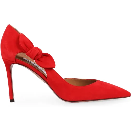 Bow Tie Suede Pumps with Cut-out Detail , female, Sizes: 8 UK, 5 UK, 4 UK, 2 UK, 6 UK, 7 UK, 3 UK, 3 1/2 UK - Aquazzura - Modalova