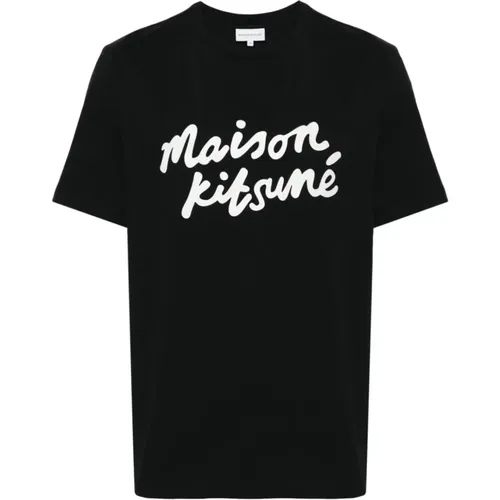 Logo Print Schwarzes T-Shirt , Herren, Größe: 2XL - Maison Kitsuné - Modalova