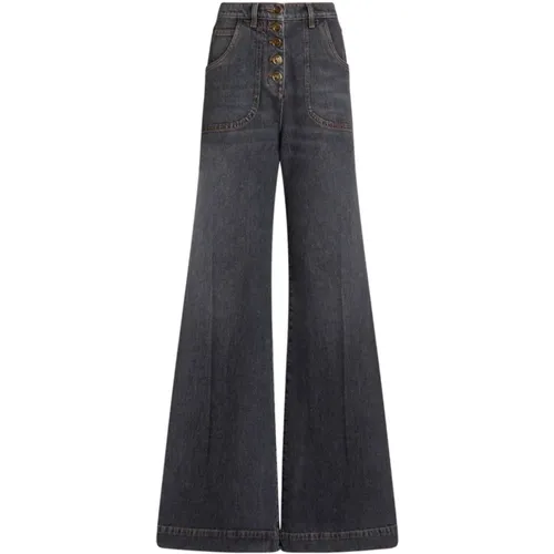 Schwarze Wide Leg Flared Denim Jeans - ETRO - Modalova