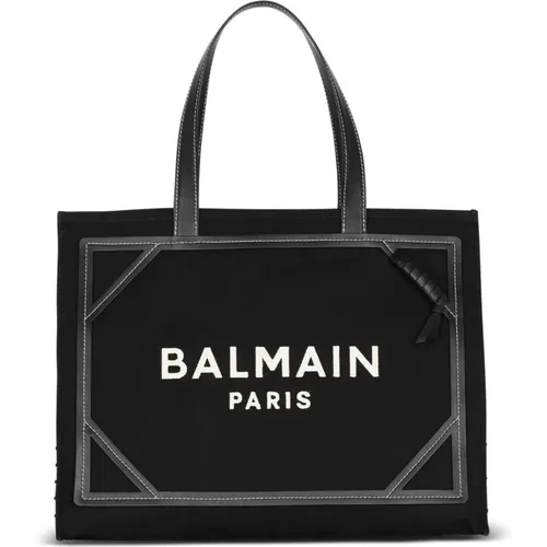B-Army 42 monogrammed canvas and smooth leather tote bag , female, Sizes: ONE SIZE - Balmain - Modalova