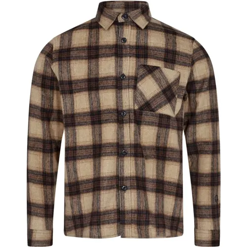 Warm Camel Check Shirt , male, Sizes: L - MOS MOSH - Modalova