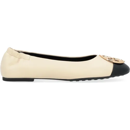 Cream-colored Claire Leather Ballerina , female, Sizes: 4 UK, 3 UK, 5 UK, 7 UK, 6 UK - TORY BURCH - Modalova