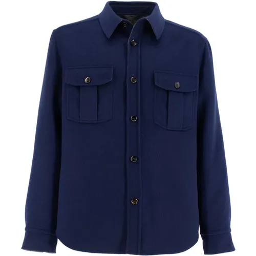 Midnight /Beige Double Cashmere Shirt Jacket , male, Sizes: L - Brioni - Modalova