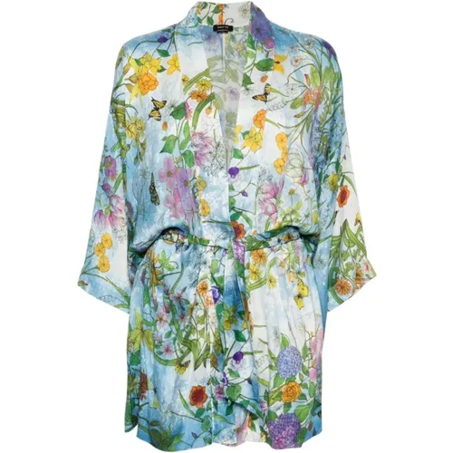 Blue Floral Print Silk Top , female, Sizes: M, S - Avant Toi - Modalova