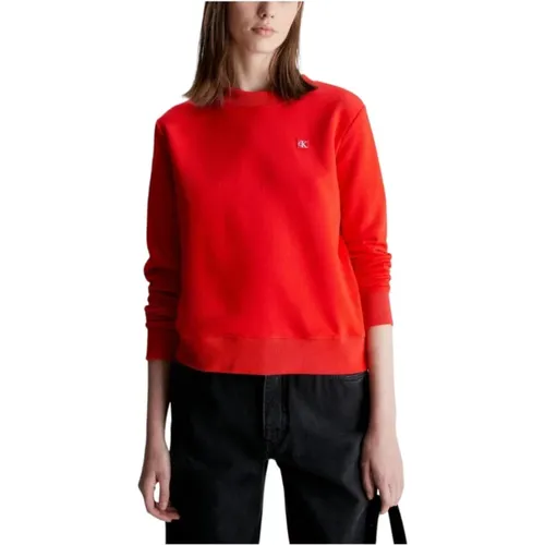 Minimalistischer Badge Crewneck Sweatshirt , Damen, Größe: XS - Calvin Klein - Modalova