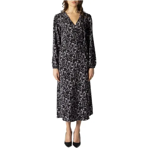 Schwarzes Print V-Ausschnitt Kleid , Damen, Größe: L - Only - Modalova