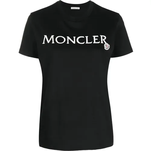 Logo-Print Kurzarm T-Shirt , Damen, Größe: 2XS - Moncler - Modalova