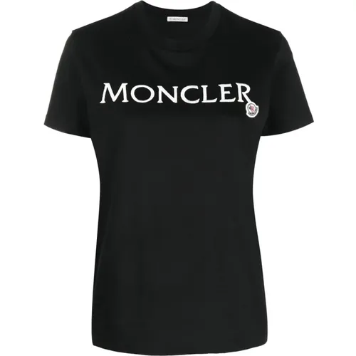Logo-Print Kurzarm T-Shirt , Damen, Größe: L - Moncler - Modalova