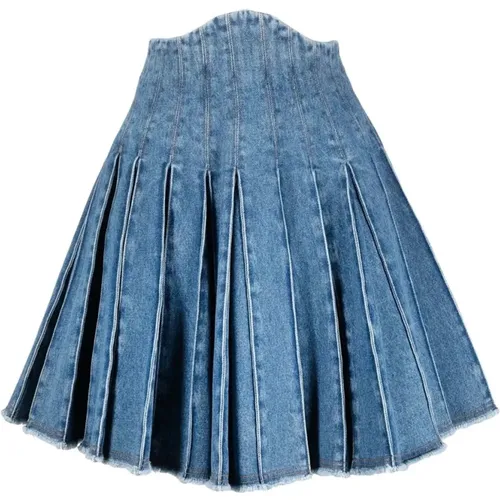 Hw denim pleated skirt , female, Sizes: S - Balmain - Modalova