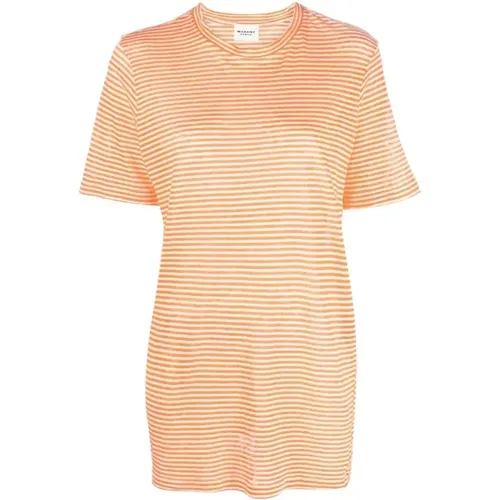 Gestreiftes Baumwoll-Leinen T-Shirt , Damen, Größe: XS - Isabel Marant Étoile - Modalova