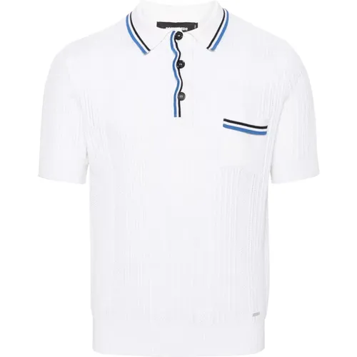 Weiße Lochmuster-Baumwoll-Polo mit silbernem Logo , Herren, Größe: XL - Dsquared2 - Modalova