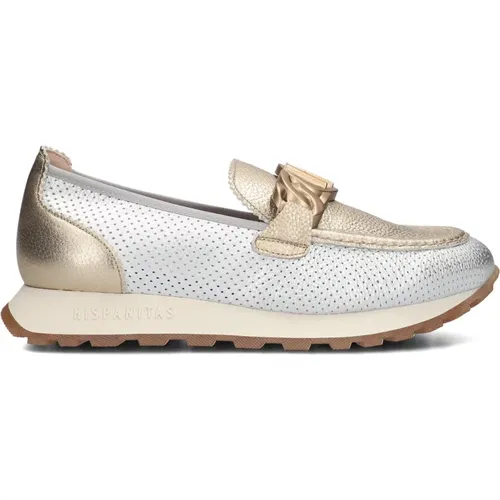 Bequeme Slip-Ons aus Gold- und Silberleder , Damen, Größe: 36 EU - Hispanitas - Modalova