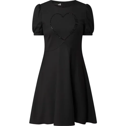 Schwarzes Polyesterkleid mit Strassapplikation , Damen, Größe: 2XS - Love Moschino - Modalova