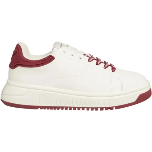 Weiße Leder Sneaker Retro Bordeaux Logo , Herren, Größe: 40 1/2 EU - Emporio Armani - Modalova