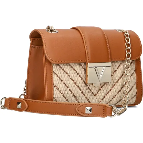 Cognac Leder Flap Tasche mit Raffia - Valentino by Mario Valentino - Modalova