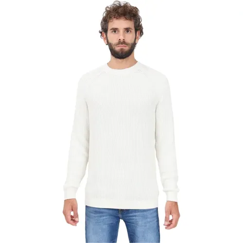 Weißer Rippstrick-Crewneck-Pullover - Calvin Klein Jeans - Modalova