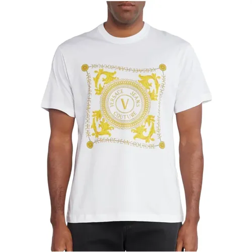 Barock Logo Weißes Bio-Baumwoll-T-Shirt , Herren, Größe: M - Versace Jeans Couture - Modalova