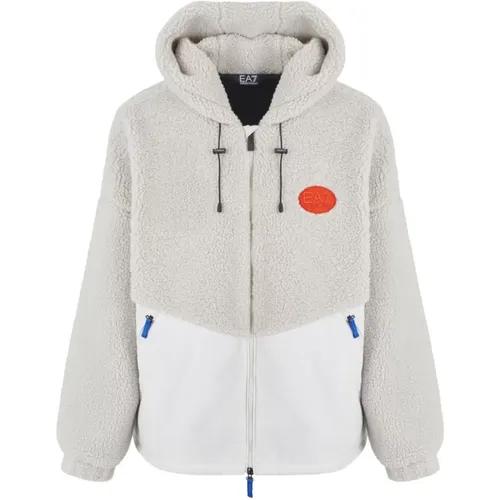 Grey Fleece Zip-Up Hooded Coat , male, Sizes: 2XL, M, L, XL, S - Emporio Armani EA7 - Modalova