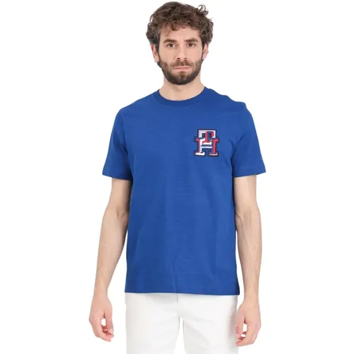 Blau Logo Patch T-shirt Herren Kollektion , Herren, Größe: S - Tommy Hilfiger - Modalova