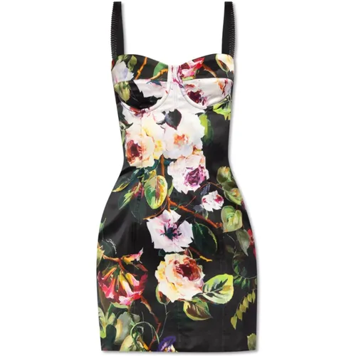 Dress with floral motif , female, Sizes: S - Dolce & Gabbana - Modalova