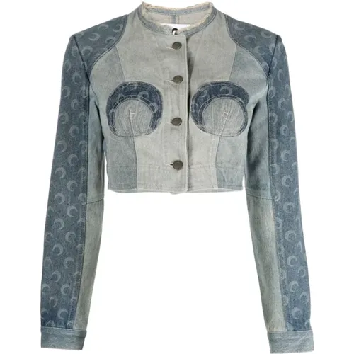 Patchwork Denim Jacket with Crescent Moon Print , female, Sizes: S - Marine Serre - Modalova