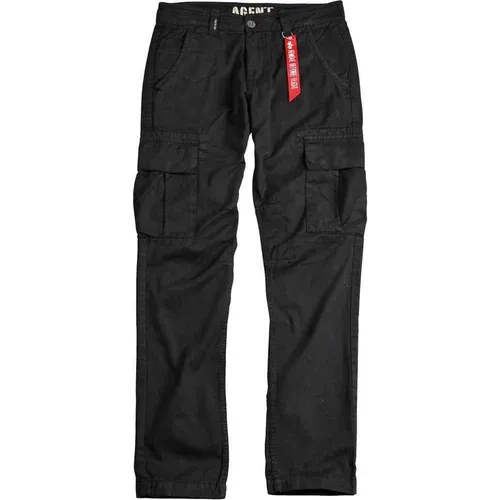 Schwarze Cargohose mit flachen Cargotaschen , Herren, Größe: W31 - alpha industries - Modalova