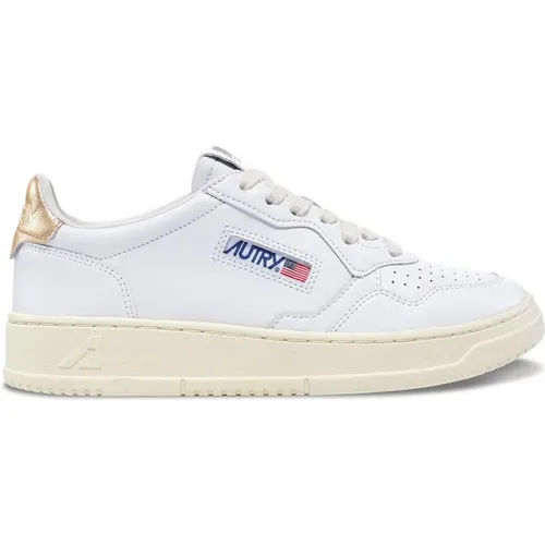 Vintage-inspirierter Ledersneaker in Weiß/Gold , Damen, Größe: 41 EU - Autry - Modalova