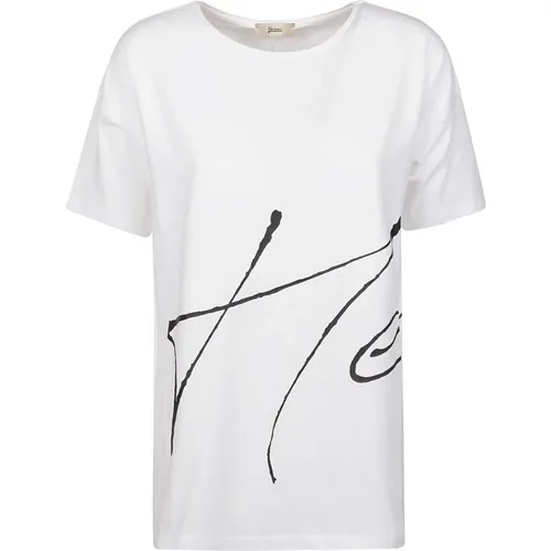 Bianco/Nero T-Shirt - Stilvolles Modell , Damen, Größe: L - Herno - Modalova