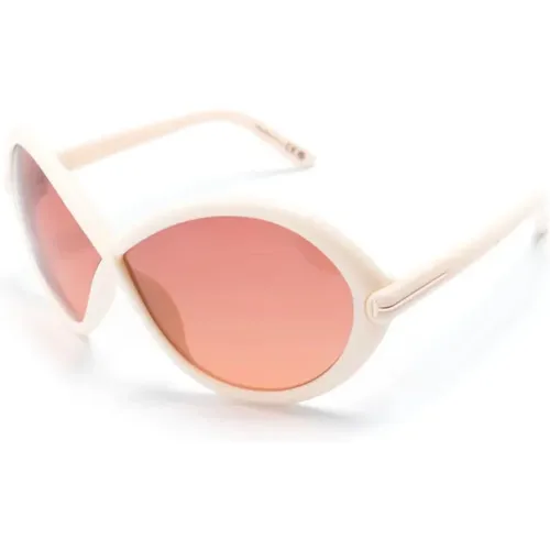 Weiße Sonnenbrille mit Originalzubehör , Damen, Größe: 68 MM - Tom Ford - Modalova