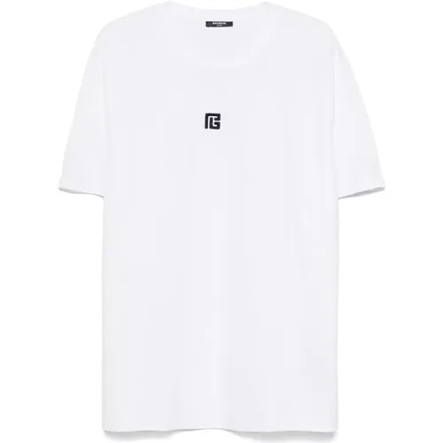 Weißes PB-Logo besticktes T-Shirt , Herren, Größe: XL - Balmain - Modalova