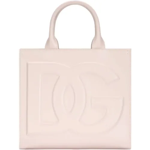 Rose Leather Tote Bag with DG Logo , female, Sizes: ONE SIZE - Dolce & Gabbana - Modalova