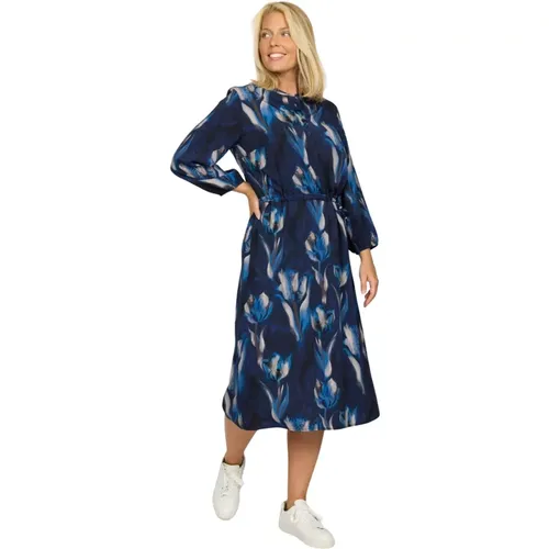 Navy Floral Dress with 3/4 Sleeves , female, Sizes: XL, L, M, S - 2-Biz - Modalova