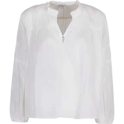 Weiße Bluse mit V-Ausschnitt und gerafften Ärmeln , Damen, Größe: XS - Rails - Modalova