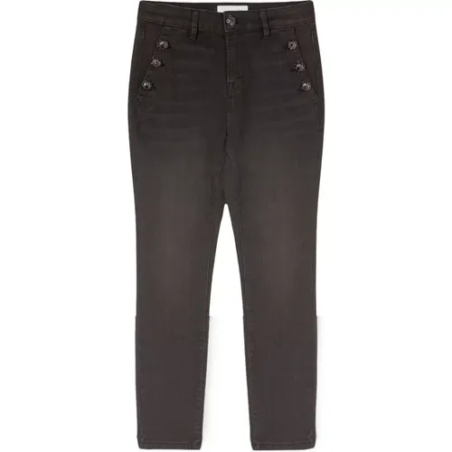 Schwarze Skinny Jeans mit Knopfdetail , Damen, Größe: XS - Motivi - Modalova