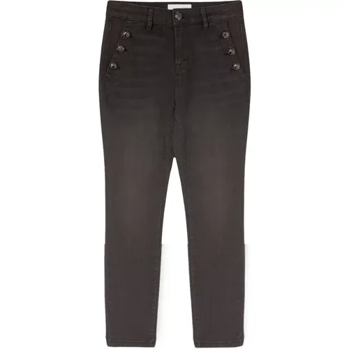 Schwarze Skinny Jeans mit Knopfdetail - Motivi - Modalova