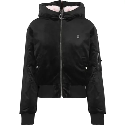 Schwarze Bomberjacke mit Pelzkapuze , Damen, Größe: XS - Juicy Couture - Modalova