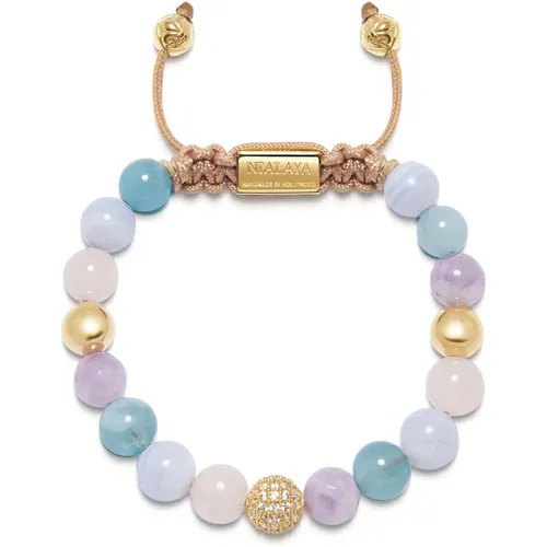 Women& Beaded Bracelet with Aquamarine, Blue Lace Agate, Rose Quartz, and Amethyst Lavender , female, Sizes: S, XS, M - Nialaya - Modalova