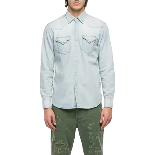 Mens Denim Shirt with Flap Pockets , male, Sizes: M, S, 2XL, XL, L - Replay - Modalova