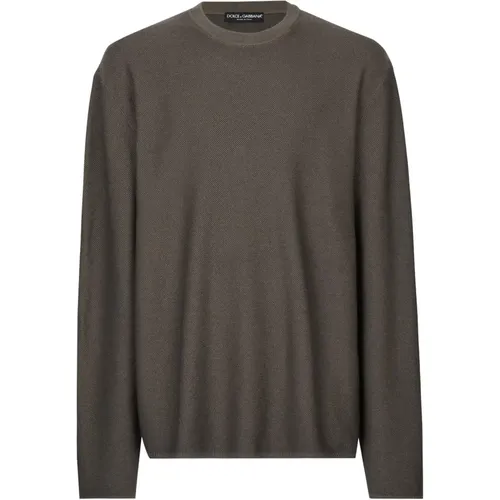 Anthracite Round Neck Sweater , male, Sizes: L, S, M - Dolce & Gabbana - Modalova