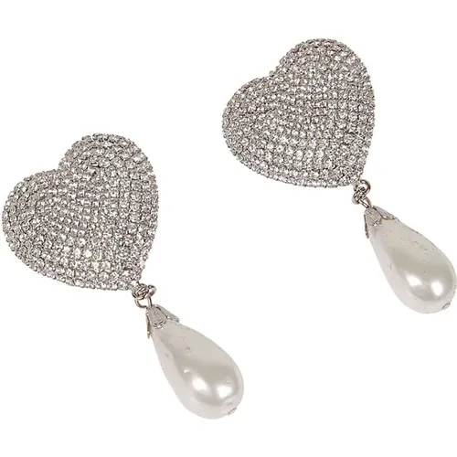Herzförmige Kristall-Ohrringe , Damen, Größe: ONE Size - Alessandra Rich - Modalova