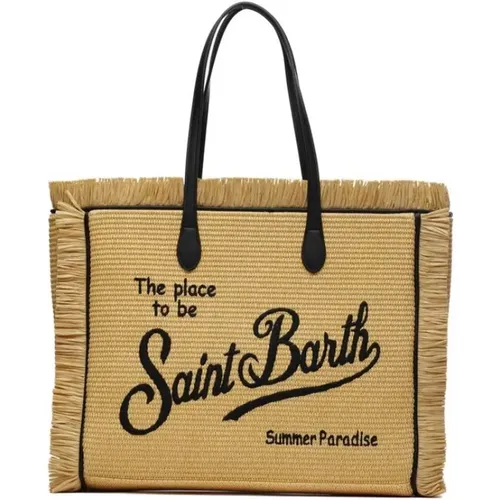 Straw Bag with Fringes and Logo , female, Sizes: ONE SIZE - MC2 Saint Barth - Modalova